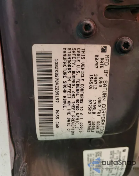 1997 Saturn Sw2 from USA, damaged, VIN 1G8ZK8278VZ289197